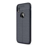 Szilikon telefonvédő (ütésállóság, bőr hatású, varrás minta, logó kivágás) SÖTÉTKÉK