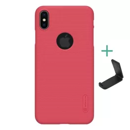   NILLKIN SUPER FROSTED műanyag telefonvédő (gumírozott, érdes felület, logó kivágás + asztali tartó) PIROS