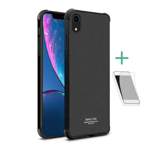 IMAK szilikon telefonvédő (ütésállóság, légpárnás sarok, matt + képernyővédő fólia) FEKETE