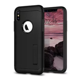   SPIGEN SLIM ARMOR szilikon telefonvédő (ütésállóság, műanyag hátlap, kitámasztó, logó kivágás) FEKETE