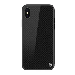   NILLKIN TEMPERED PLAID szilikon telefonvédő (ütésállóság, üveg hátlap, négyzet) FEKETE