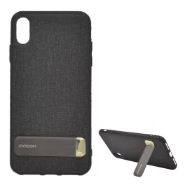   JOYROOM szilikon telefonvédő (textil bevonat, kitámasztó) FEKETE