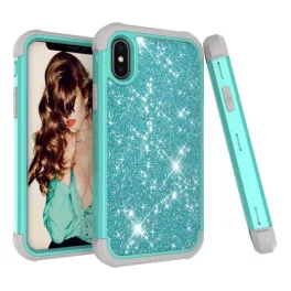   Defender szilikon telefonvédő (ütésállóság, műanyag keret, flitteres) CYAN