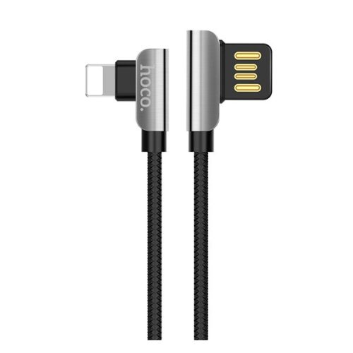 HOCO U42 adatkábel (USB - lightning, gyorstöltő, 120cm, 90 fokos, cipőfűző) FEKETE