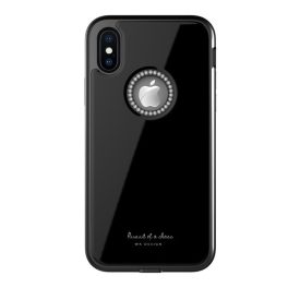 WK GINSTONE műanyag telefonvédő (ütésállóság, üveg hátlap, strasszkő, logó kivágás) FEKETE   WK GINSTONE műanyag telefonvédő (ütésállóság, üveg hátlap, strasszkő, logó kivágás) FEKETE