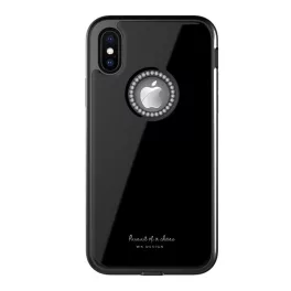   WK GINSTONE műanyag telefonvédő (ütésállóság, üveg hátlap, strasszkő, logó kivágás) FEKETE