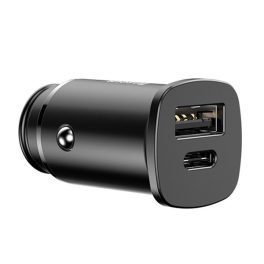   BASEUS SQUARE autós töltő USB+Type-C aljzat (30W, PD gyorstöltő 4.0) FEKETE