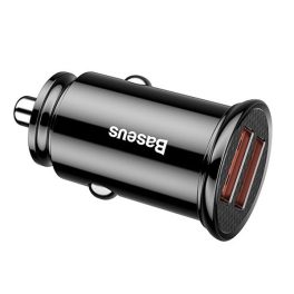   BASEUS CIRCULAR autós töltő 2 USB aljzat (30W, PD gyorstöltő 3.0) FEKETE