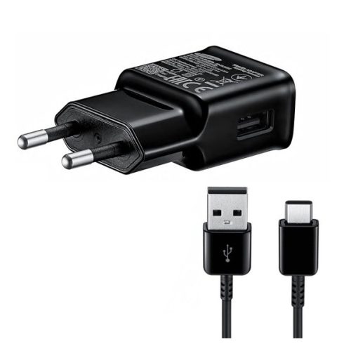 SAMSUNG hálózati töltő USB aljzat (15W, gyorstöltő + Type-C kábel) FEKETE