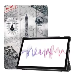   Tok álló, bőr hatású (aktív FLIP, oldalra nyíló, TRIFOLD, asztali tartó, Eiffel torony, térkép) VILÁGOSSZÜRKE