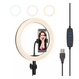   Szelfi lámpa (kör alakú, LED fény, 3000-5000K, 3 féle szín, USB kábel) FEKETE