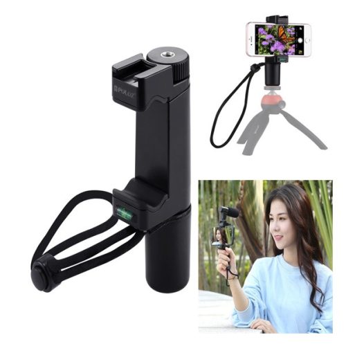 PULUZ szelfibot adapter (univerzális, tripod állványra rögzíthető, Vlogging Live Broadcast, 6.4" méretig) FEKETE