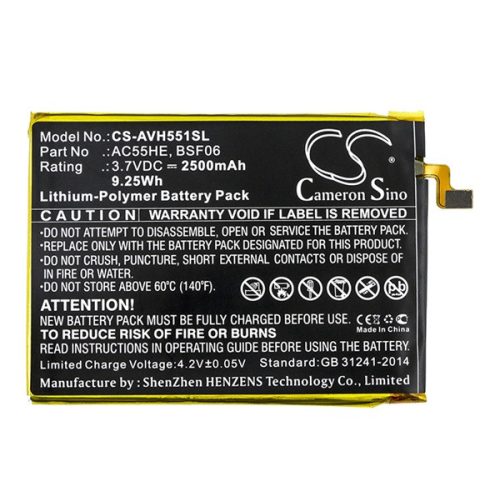 CAMERON SINO Li-Polymer akku (3.7V/2500mAh, Archos AC55HE kompatibilis) FEKETE