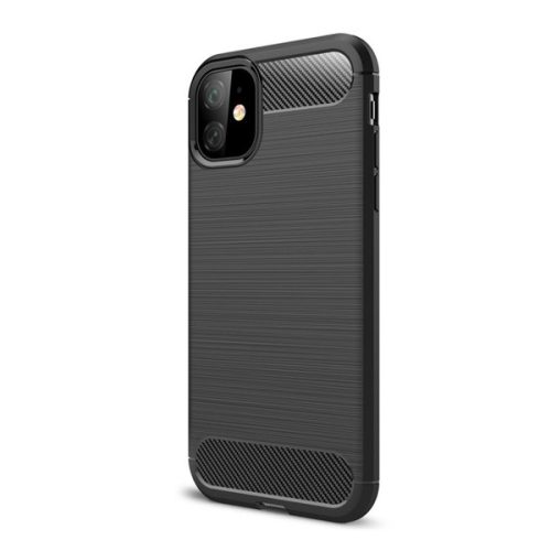 Szilikon telefonvédő (ütésállóság, légpárnás sarok, szálcsiszolt, karbon minta) FEKETE