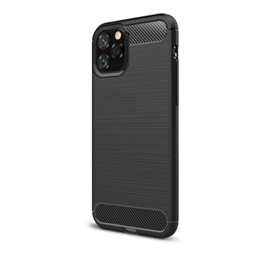 Szilikon telefonvédő (ütésállóság, légpárnás sarok, szálcsiszolt, karbon minta) FEKETE