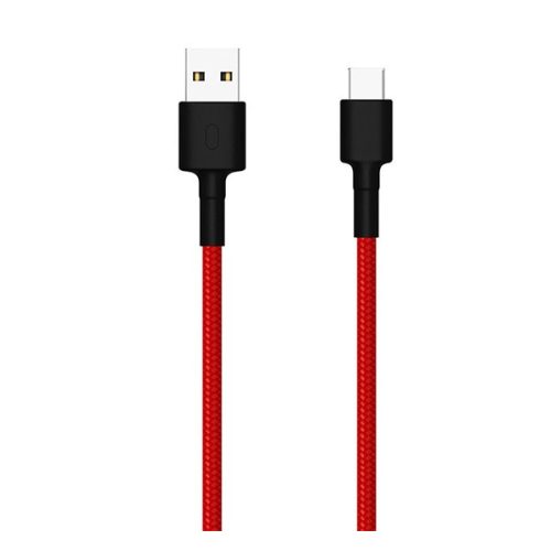 XIAOMI Mi Braided adatkábel (USB - Type-C, gyorstöltő, 3A, cipőfűző, 100cm) PIROS