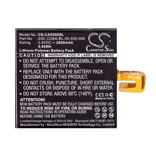 CAMERON SINO Li-Polymer akku (3.8V/2600mAh, CAT CUBA-BL-00-S50-000 kompatibilis) FEKETE