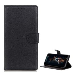   Tok álló, bőr hatású (FLIP, oldalra nyíló, asztali tartó, prémium) FEKETE