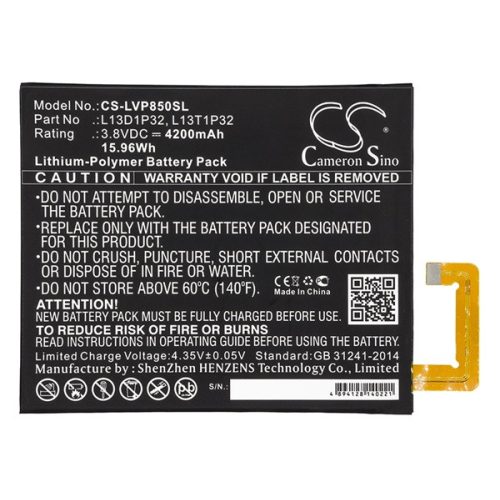 CAMERON SINO Li-Polymer akku (3.8V/4200mAh, Lenovo L13D1P32 kompatibilis) FEKETE