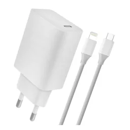   4-OK hálózati töltő Type-C aljzat (18W, PD gyorstöltő + Type-C - lightning kábel) FEHÉR