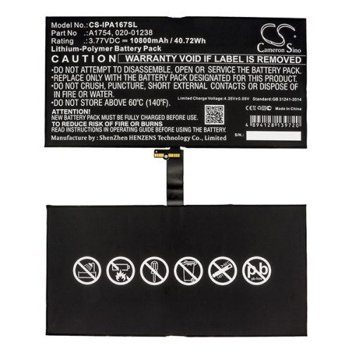 CAMERON SINO Li-Polymer akku (3.77V/10800mAh, Apple 020-01238 kompatibilis) FEKETE