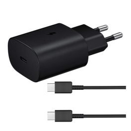 SAMSUNG hálózati töltő Type-C aljzat (25W, PD gyorstöltő 3.0 + EP-DA705BBE Type-C kábel) FEKETE   SAMSUNG hálózati töltő Type-C aljzat (25W, PD gyorstöltő 3.0 + EP-DA705BBE Type-C kábel) FEKETE
