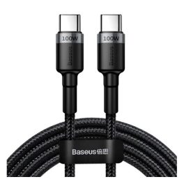   BASEUS CAFULE adatkábel (Type-C - Type-C, 100W, PD gyorstöltő 3.0, cipőfűző, 200cm) FEKETE