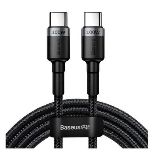 BASEUS CAFULE adatkábel (Type-C - Type-C, 100W, PD gyorstöltő 3.0, cipőfűző, 200cm) FEKETE