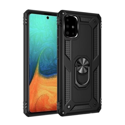 Defender szilikon telefonvédő (ütésállóság, tartógyűrű, mágneses) FEKETE