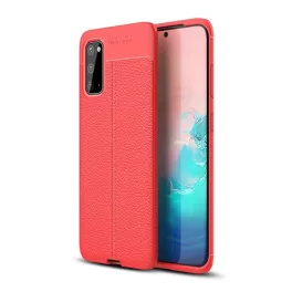   Szilikon telefonvédő (ütésállóság, bőr hatású, varrás minta) PIROS