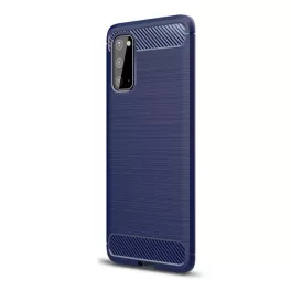   Szilikon telefonvédő (ütésállóság, légpárnás sarok, szálcsiszolt, karbon minta) SÖTÉTKÉK