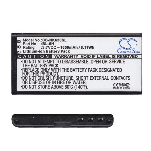 CAMERON SINO Li-Ion akku (3.7V/1650mAh, Microsoft BL-5H kompatibilis) FEKETE