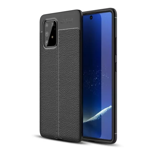 Szilikon telefonvédő (ütésállóság, bőr hatású, varrás minta) FEKETE