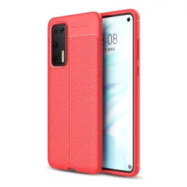   Szilikon telefonvédő (ütésállóság, bőr hatású, varrás minta) PIROS