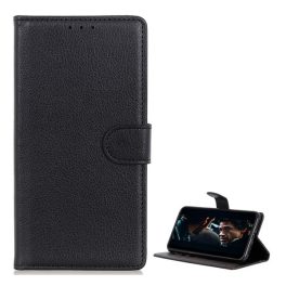   Tok álló, bőr hatású (FLIP, oldalra nyíló, asztali tartó, prémium) FEKETE