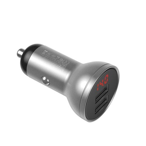 BASEUS autós töltő 2 USB aljzat (24W, gyorstöltő, LED kijelző) EZÜST