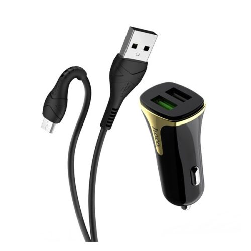 HOCO Z31 autós töltő 2 USB aljzat (18W, gyorstöltő 3.0 + microUSB kábel) FEKETE