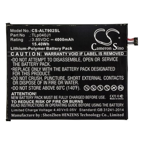 CAMERON SINO Li-Polymer akku (3.85V/4000mAh, Alcatel TLp040J1 kompatibilis) FEKETE