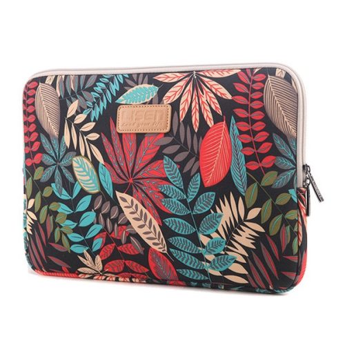 Tok álló, textil (ütésálló belső réteg, cipzáras, univerzális, 10" méret, színes levél) FEKETE