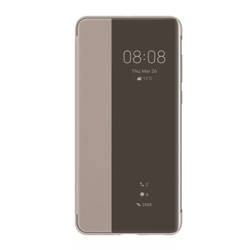 HUAWEI tok álló, bőr hatású (aktív FLIP, oldalra nyíló, Smart View Cover) BARNA