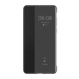   HUAWEI tok álló, bőr hatású (aktív FLIP, oldalra nyíló, Smart View Cover) FEKETE