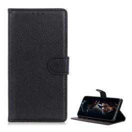   Tok álló, bőr hatású (FLIP, oldalra nyíló, asztali tartó, prémium) FEKETE