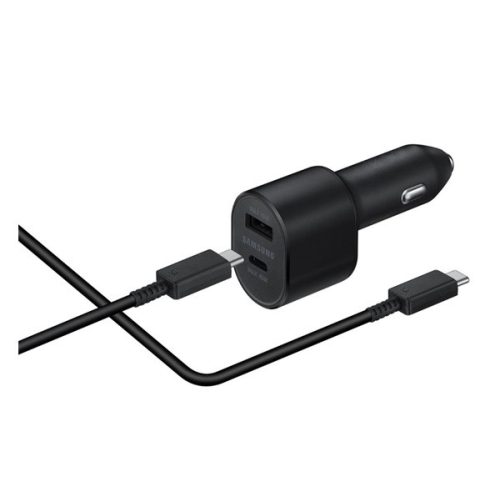 SAMSUNG autós töltő USB+Type-C aljzat (45W, gyorstöltő, LED + Type-C kábel) FEKETE