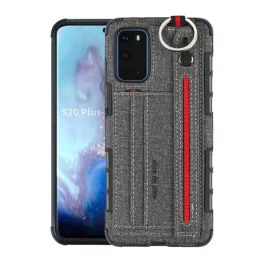   Szilikon telefonvédő (ütésállóság, asztali tartó, kártyazseb, textil hátlap + kézpánt) SZÜRKE