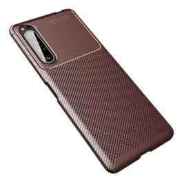   Szilikon telefonvédő (ütésállóság, légpárnás sarok, karbon minta) BARNA