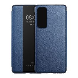 Tok álló, bőr hatású (aktív FLIP, oldalra nyíló, ablakos, textil minta) SÖTÉTKÉK   Tok álló, bőr hatású (aktív FLIP, oldalra nyíló, ablakos, textil minta) SÖTÉTKÉK