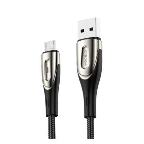 JOYROOM SHARP adatkábel (USB - microUSB, gyorstöltő, 300cm, nylon, törésgátló, cipőfűző) FEKETE