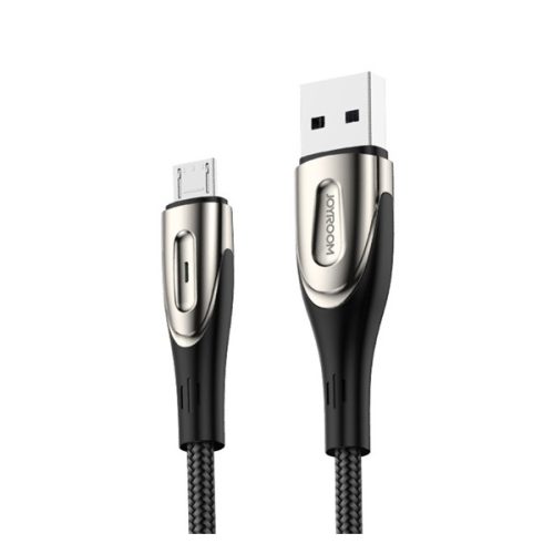 JOYROOM SHARP adatkábel (USB - microUSB, gyorstöltő, nylon, törésgátló, cipőfűző, 120cm) FEKETE