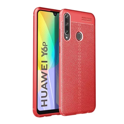Szilikon telefonvédő (ütésállóság, bőr hatású, varrás minta) PIROS