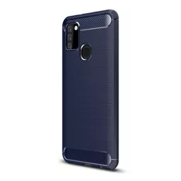   Szilikon telefonvédő (ütésállóság, légpárnás sarok, szálcsiszolt, karbon minta) SÖTÉTKÉK